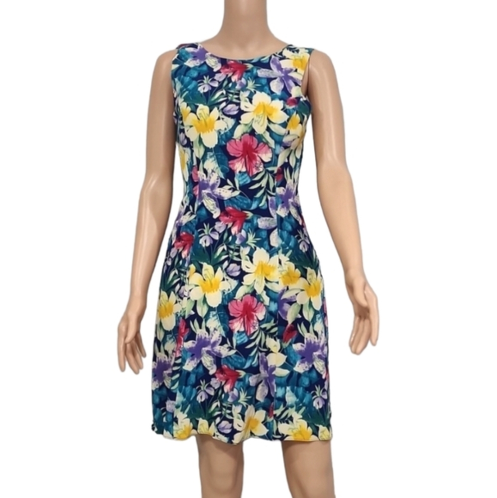 Maggy London 100% silk sleeveless floral tropical midi dress Size 4P